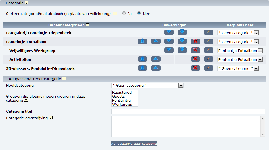 The category control panel